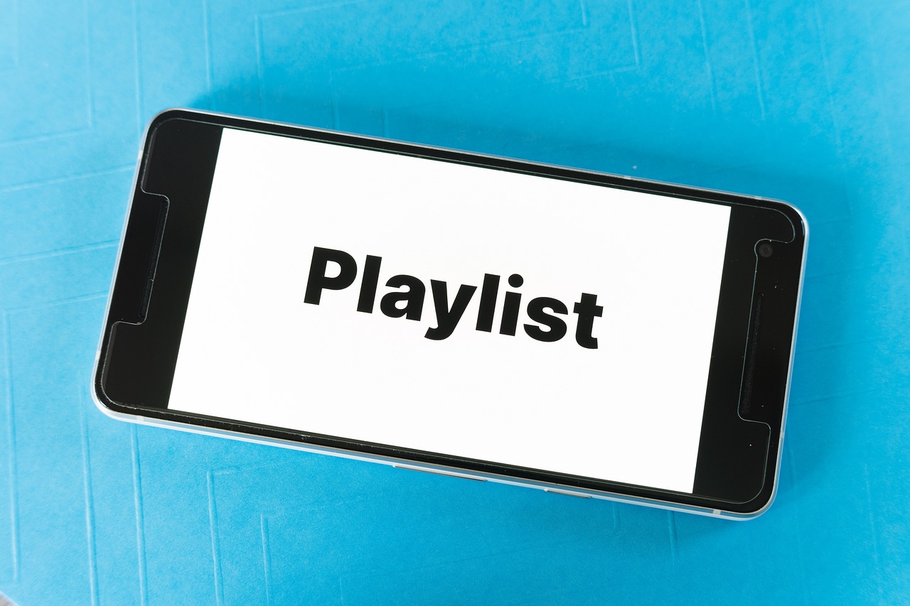 Music streaming app on a smartphone with headphones